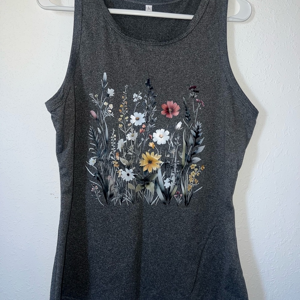 Floral Print Gray Tank Top